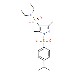 ChemSpider 2D Image | N,N-Diethyl-1-[(4-isopropylphenyl)sulfonyl]-3,5-dimethyl-1H-pyrazole-4-sulfonamide | C18H27N3O4S2