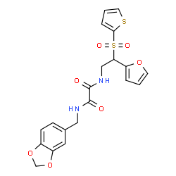 ChemSpider 2D Image | N-(1,3-Benzodioxol-5-ylmethyl)-N'-[2-(2-furyl)-2-(2-thienylsulfonyl)ethyl]ethanediamide | C20H18N2O7S2