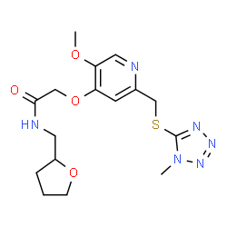 ChemSpider 2D Image | 2-[(5-Methoxy-2-{[(1-methyl-1H-tetrazol-5-yl)sulfanyl]methyl}-4-pyridinyl)oxy]-N-(tetrahydro-2-furanylmethyl)acetamide | C16H22N6O4S
