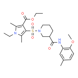 ChemSpider 2D Image | Ethyl 1-ethyl-4-({3-[(2-methoxy-5-methylphenyl)carbamoyl]-1-piperidinyl}sulfonyl)-2,5-dimethyl-1H-pyrrole-3-carboxylate | C25H35N3O6S