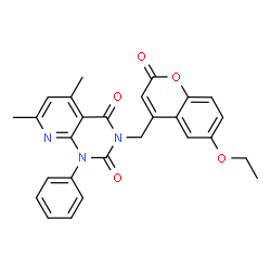 ChemSpider 2D Image | 3-[(6-Ethoxy-2-oxo-2H-chromen-4-yl)methyl]-5,7-dimethyl-1-phenylpyrido[2,3-d]pyrimidine-2,4(1H,3H)-dione | C27H23N3O5