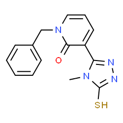 ChemSpider 2D Image | 1-Benzyl-3-(4-methyl-5-thioxo-4,5-dihydro-1H-1,2,4-triazol-3-yl)-2(1H)-pyridinone | C15H14N4OS