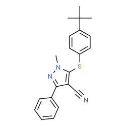 ChemSpider 2D Image | 5-[[4-(1,1-Dimethylethyl)phenyl]thio]-1-methyl-3-phenyl-1H-pyrazole-4-carbonitrile | C21H21N3S