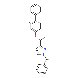 ChemSpider 2D Image | (3-{1-[(2-Fluoro-4-biphenylyl)oxy]ethyl}-1H-pyrazol-1-yl)(phenyl)methanone | C24H19FN2O2