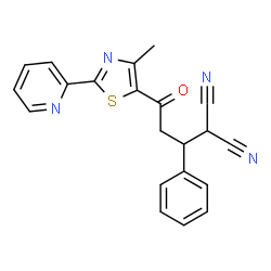 ChemSpider 2D Image | {3-[4-Methyl-2-(2-pyridinyl)-1,3-thiazol-5-yl]-3-oxo-1-phenylpropyl}malononitrile | C21H16N4OS