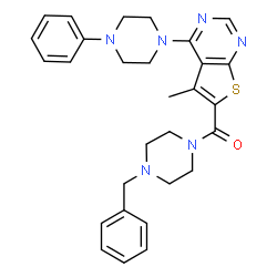 ChemSpider 2D Image | (4-Benzyl-1-piperazinyl)[5-methyl-4-(4-phenyl-1-piperazinyl)thieno[2,3-d]pyrimidin-6-yl]methanone | C29H32N6OS
