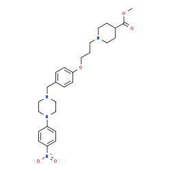 ChemSpider 2D Image | Methyl 1-[3-(4-{[4-(4-nitrophenyl)-1-piperazinyl]methyl}phenoxy)propyl]-4-piperidinecarboxylate | C27H36N4O5