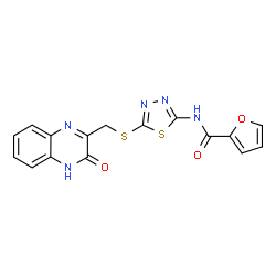 ChemSpider 2D Image | N-(5-{[(3-Oxo-3,4-dihydro-2-quinoxalinyl)methyl]sulfanyl}-1,3,4-thiadiazol-2-yl)-2-furamide | C16H11N5O3S2