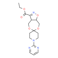 ChemSpider 2D Image | Ethyl 1'-(2-pyrimidinyl)-3a,4,8,8a-tetrahydrospiro[1,3-dioxepino[5,6-d][1,2]oxazole-6,4'-piperidine]-3-carboxylate | C17H22N4O5