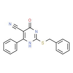 ChemSpider 2D Image | 2-(benzylthio)-6-oxo-4-phenyl-1,6-dihydropyrimidine-5-carbonitrile | C18H13N3OS