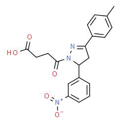 ChemSpider 2D Image | 4-[3-(4-Methylphenyl)-5-(3-nitrophenyl)-4,5-dihydro-1H-pyrazol-1-yl]-4-oxobutanoic acid | C20H19N3O5