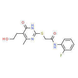 ChemSpider 2D Image | N-(2-Fluorophenyl)-2-{[5-(2-hydroxyethyl)-4-methyl-6-oxo-1,6-dihydro-2-pyrimidinyl]sulfanyl}acetamide | C15H16FN3O3S