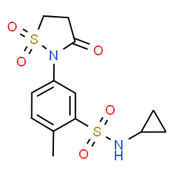 ChemSpider 2D Image | N-Cyclopropyl-5-(1,1-dioxido-3-oxo-1,2-thiazolidin-2-yl)-2-methylbenzenesulfonamide | C13H16N2O5S2