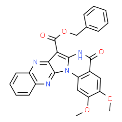 ChemSpider 2D Image | Benzyl 2,3-dimethoxy-5-oxo-5,6-dihydroquinoxalino[2',3':4,5]pyrrolo[1,2-a]quinazoline-7-carboxylate | C27H20N4O5