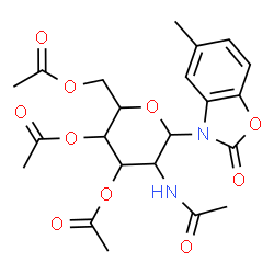 ChemSpider 2D Image | 3-(2-Acetamido-3,4,6-tri-O-acetyl-2-deoxyhexopyranosyl)-5-methyl-1,3-benzoxazol-2(3H)-one | C22H26N2O10