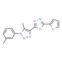 ChemSpider 2D Image | 2-(2-Furyl)-5-[5-methyl-1-(3-methylphenyl)-1H-1,2,3-triazol-4-yl]-1,3,4-oxadiazole | C16H13N5O2