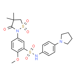 ChemSpider 2D Image | 5-(4,4-Dimethyl-1,1-dioxido-3-oxo-1,2-thiazolidin-2-yl)-2-methoxy-N-[4-(1-pyrrolidinyl)phenyl]benzenesulfonamide | C22H27N3O6S2