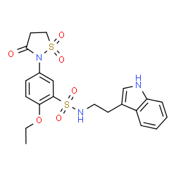 ChemSpider 2D Image | 5-(1,1-Dioxido-3-oxo-1,2-thiazolidin-2-yl)-2-ethoxy-N-[2-(1H-indol-3-yl)ethyl]benzenesulfonamide | C21H23N3O6S2