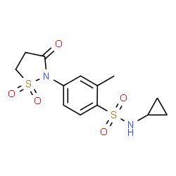 ChemSpider 2D Image | N-Cyclopropyl-4-(1,1-dioxido-3-oxo-1,2-thiazolidin-2-yl)-2-methylbenzenesulfonamide | C13H16N2O5S2
