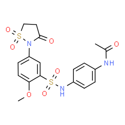 ChemSpider 2D Image | N-[4-({[5-(1,1-Dioxido-3-oxo-1,2-thiazolidin-2-yl)-2-methoxyphenyl]sulfonyl}amino)phenyl]acetamide | C18H19N3O7S2