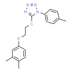 ChemSpider 2D Image | 5-[2-(3,4-Dimethyl-phenoxy)-ethylsulfanyl]-1-p-tolyl-1H-tetrazole | C18H20N4OS