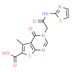 ChemSpider 2D Image | 5-Methyl-4-oxo-3-[2-oxo-2-(1,3-thiazol-2-ylamino)ethyl]-3,4-dihydrothieno[2,3-d]pyrimidine-6-carboxylic acid | C13H10N4O4S2