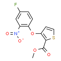 ChemSpider 2D Image | Methyl 3-(4-fluoro-2-nitrophenoxy)-2-thiophenecarboxylate | C12H8FNO5S
