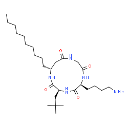 ChemSpider 2D Image | (3S,6S,13R)-6-(4-Aminobutyl)-13-decyl-3-(2,2-dimethylpropyl)-1,4,7,10-tetraazacyclotridecane-2,5,8,11-tetrone | C28H53N5O4