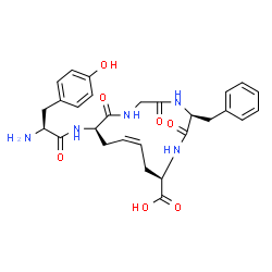 ChemSpider 2D Image | (5S,8R,10Z,13R)-5-Benzyl-3,6,14-trioxo-13-(L-tyrosylamino)-1,4,7-triazacyclotetradec-10-ene-8-carboxylic acid | C28H33N5O7