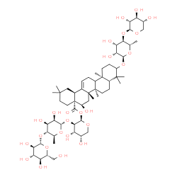ChemSpider 2D Image | beta-D-Glucopyranosyl-(1->4)-6-deoxy-alpha-L-mannopyranosyl-(1->2)-1-O-[(9xi,16alpha)-3-{[6-deoxy-4-O-(beta-D-xylopyranosyl)-alpha-L-mannopyranosyl]oxy}-16-hydroxy-28-oxoolean-12-en-28-yl]-beta-L-arab
inopyranose | C58H94O25