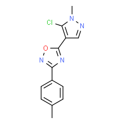 ChemSpider 2D Image | 5-(5-Chloro-1-methyl-1H-pyrazol-4-yl)-3-(4-methylphenyl)-1,2,4-oxadiazole | C13H11ClN4O