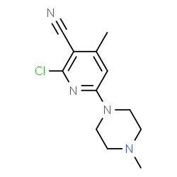 ChemSpider 2D Image | 2-Chloro-4-methyl-6-(4-methyl-1-piperazinyl)nicotinonitrile | C12H15ClN4