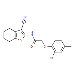 ChemSpider 2D Image | 2-(2-Bromo-4-methylphenoxy)-N-(3-cyano-4,5,6,7-tetrahydro-1-benzothiophen-2-yl)acetamide | C18H17BrN2O2S