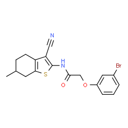 ChemSpider 2D Image | 2-(3-Bromophenoxy)-N-(3-cyano-6-methyl-4,5,6,7-tetrahydro-1-benzothiophen-2-yl)acetamide | C18H17BrN2O2S