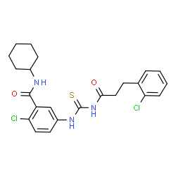 ChemSpider 2D Image | 2-Chloro-5-({[3-(2-chlorophenyl)propanoyl]carbamothioyl}amino)-N-cyclohexylbenzamide | C23H25Cl2N3O2S