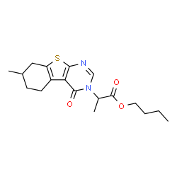 ChemSpider 2D Image | Butyl 2-(7-methyl-4-oxo-5,6,7,8-tetrahydro[1]benzothieno[2,3-d]pyrimidin-3(4H)-yl)propanoate | C18H24N2O3S