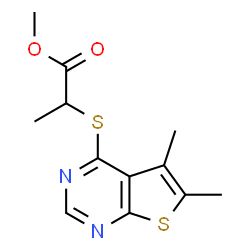 ChemSpider 2D Image | Methyl 2-[(5,6-dimethylthieno[2,3-d]pyrimidin-4-yl)sulfanyl]propanoate | C12H14N2O2S2