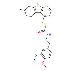 ChemSpider 2D Image | N-[2-(3,4-Dimethoxyphenyl)ethyl]-2-[(7-methyl-5,6,7,8-tetrahydro[1]benzothieno[2,3-d]pyrimidin-4-yl)sulfanyl]acetamide | C23H27N3O3S2
