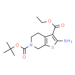 ChemSpider 2D Image | 6-tert-butyl 3-ethyl 2-amino-4H,5H,6H,7H-thieno[2,3-c]pyridine-3,6-dicarboxylate | C15H22N2O4S