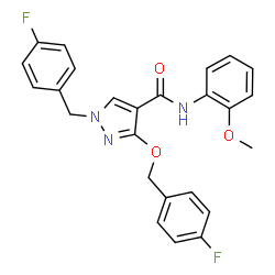 ChemSpider 2D Image | 1-(4-Fluorobenzyl)-3-[(4-fluorobenzyl)oxy]-N-(2-methoxyphenyl)-1H-pyrazole-4-carboxamide | C25H21F2N3O3