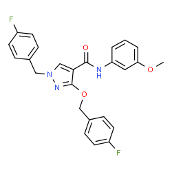 ChemSpider 2D Image | 1-(4-Fluorobenzyl)-3-[(4-fluorobenzyl)oxy]-N-(3-methoxyphenyl)-1H-pyrazole-4-carboxamide | C25H21F2N3O3