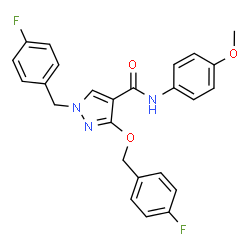 ChemSpider 2D Image | 1-(4-Fluorobenzyl)-3-[(4-fluorobenzyl)oxy]-N-(4-methoxyphenyl)-1H-pyrazole-4-carboxamide | C25H21F2N3O3