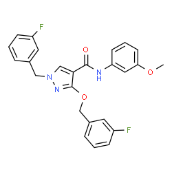 ChemSpider 2D Image | 1-(3-Fluorobenzyl)-3-[(3-fluorobenzyl)oxy]-N-(3-methoxyphenyl)-1H-pyrazole-4-carboxamide | C25H21F2N3O3