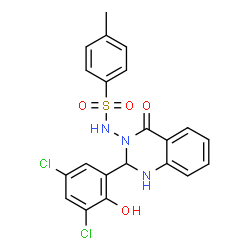 ChemSpider 2D Image | N-[2-(3,5-Dichloro-2-hydroxyphenyl)-4-oxo-1,4-dihydro-3(2H)-quinazolinyl]-4-methylbenzenesulfonamide | C21H17Cl2N3O4S