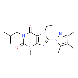 ChemSpider 2D Image | 7-Ethyl-1-isobutyl-3-methyl-8-(3,4,5-trimethyl-1H-pyrazol-1-yl)-3,7-dihydro-1H-purine-2,6-dione | C18H26N6O2