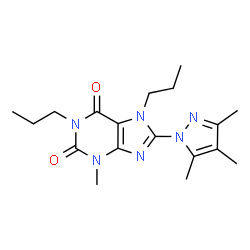 ChemSpider 2D Image | 3-Methyl-1,7-dipropyl-8-(3,4,5-trimethyl-1H-pyrazol-1-yl)-3,7-dihydro-1H-purine-2,6-dione | C18H26N6O2