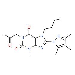 ChemSpider 2D Image | 7-Butyl-3-methyl-1-(2-oxopropyl)-8-(3,4,5-trimethyl-1H-pyrazol-1-yl)-3,7-dihydro-1H-purine-2,6-dione | C19H26N6O3