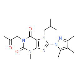 ChemSpider 2D Image | 7-Isobutyl-3-methyl-1-(2-oxopropyl)-8-(3,4,5-trimethyl-1H-pyrazol-1-yl)-3,7-dihydro-1H-purine-2,6-dione | C19H26N6O3