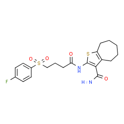 ChemSpider 2D Image | 2-({4-[(4-Fluorophenyl)sulfonyl]butanoyl}amino)-5,6,7,8-tetrahydro-4H-cyclohepta[b]thiophene-3-carboxamide | C20H23FN2O4S2