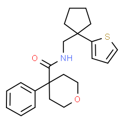 ChemSpider 2D Image | 4-Phenyl-N-{[1-(2-thienyl)cyclopentyl]methyl}tetrahydro-2H-pyran-4-carboxamide | C22H27NO2S